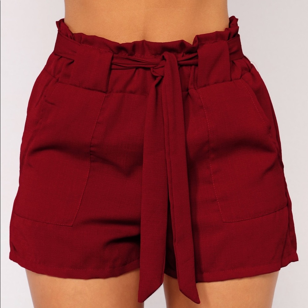 Burgundy Tie Waist Shorts